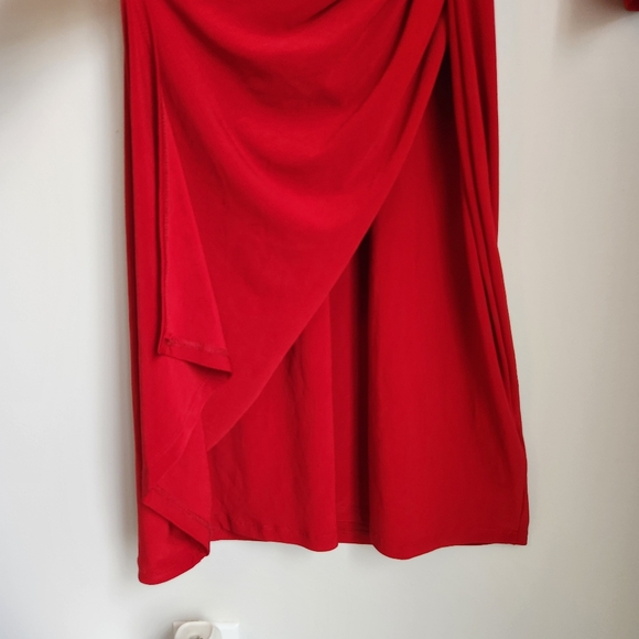 Lauren Ralph Lauren Size 8 Red Faux Wrap Long Sleeve Dress Knee Length Stretchy - Picture 6 of 12